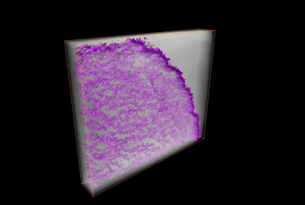 CT rendering of an additively manufactured metal lattice sample with porosity analysis